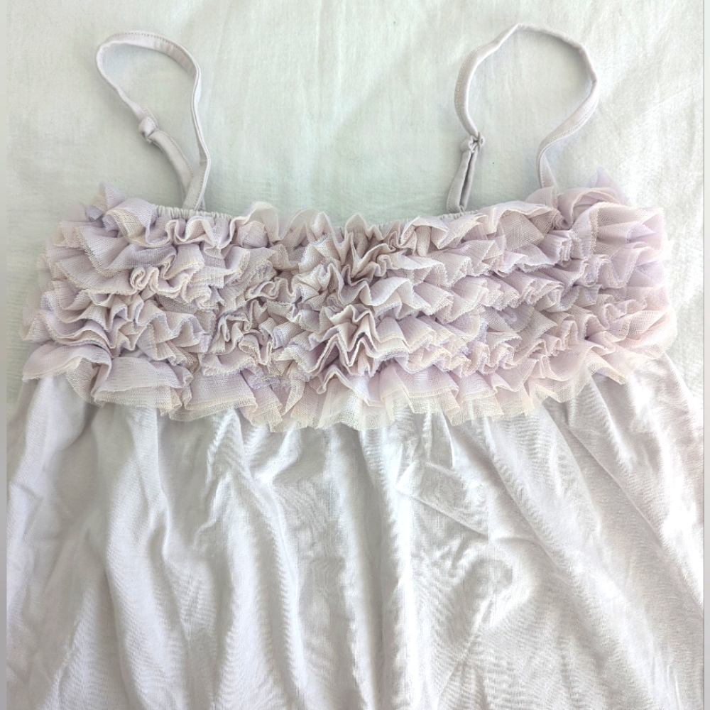 USED gelato pique camisole purple spaghetti top frills tulle lace